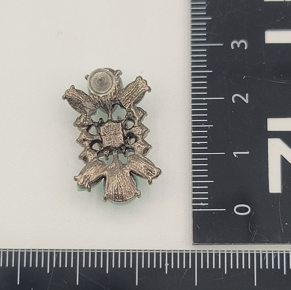 Mint Cabachon & Clear Crystal Earrings Hematite Tone Setting #1226 - Picture 11 of 11